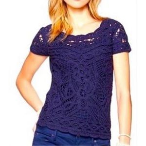 Lilly Pulitzer navy knit textured top size L nwt